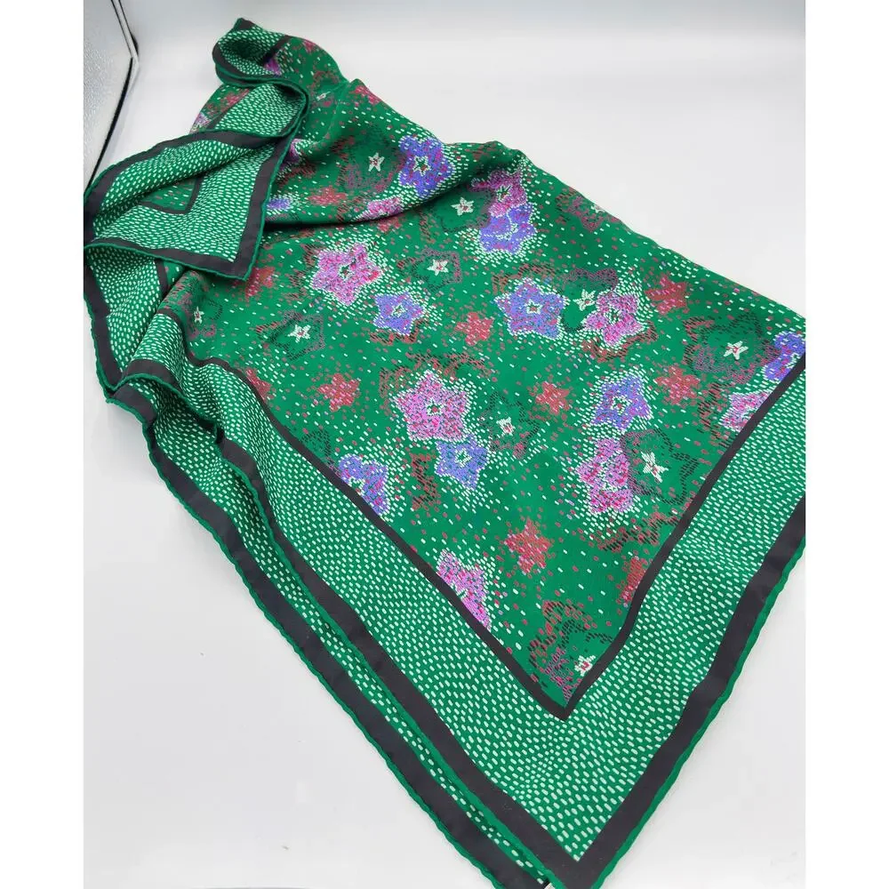 JAEGER Paris Vintage Silk Scarf Square Green Red Pink Floral Print 26